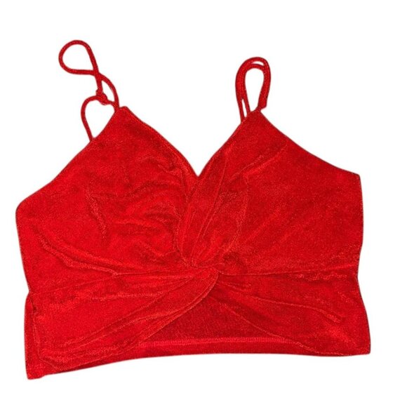 Red velvet two-piece set - crop top and skirt - Picture 3 of 4